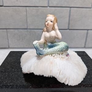 Vintage Green Mermaid On Coral